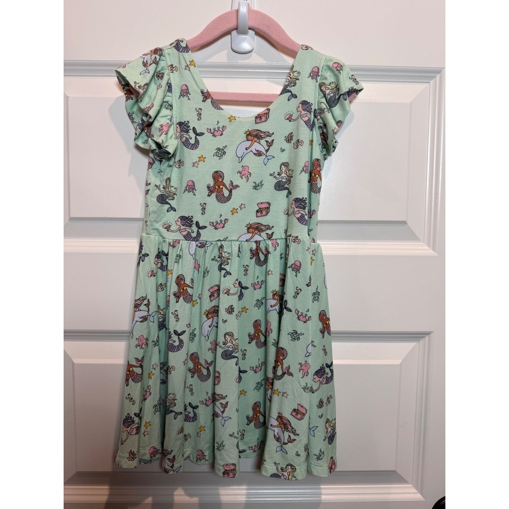 Macaron + Me Girls Mint Green Mermaid Bamboo Flutter Sleeve Dress 4T